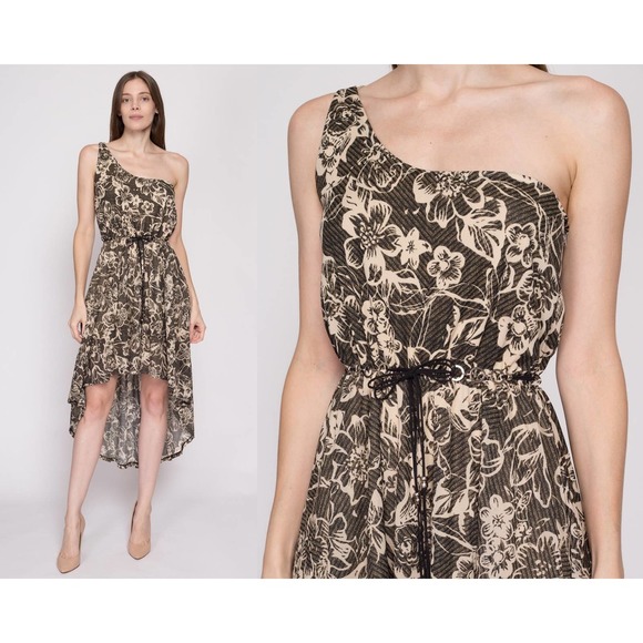 S| Y2K Floral One Shoulder High-Low Dress - Small | Boho Vintage Sundress - Picture 1 of 7